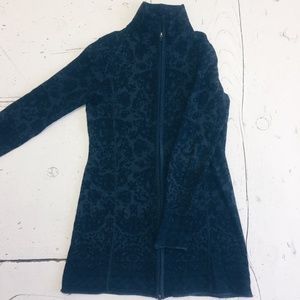 Knee-Length Floral Full-Zip Sweater-Jacket